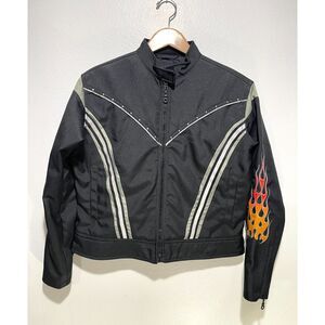 USA Biker Design jacket water resistant nylon black orange flame sports women L